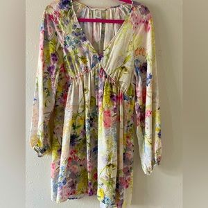 H&M Dress, multicolor in floral print with long sleeve and v-shaped at front.